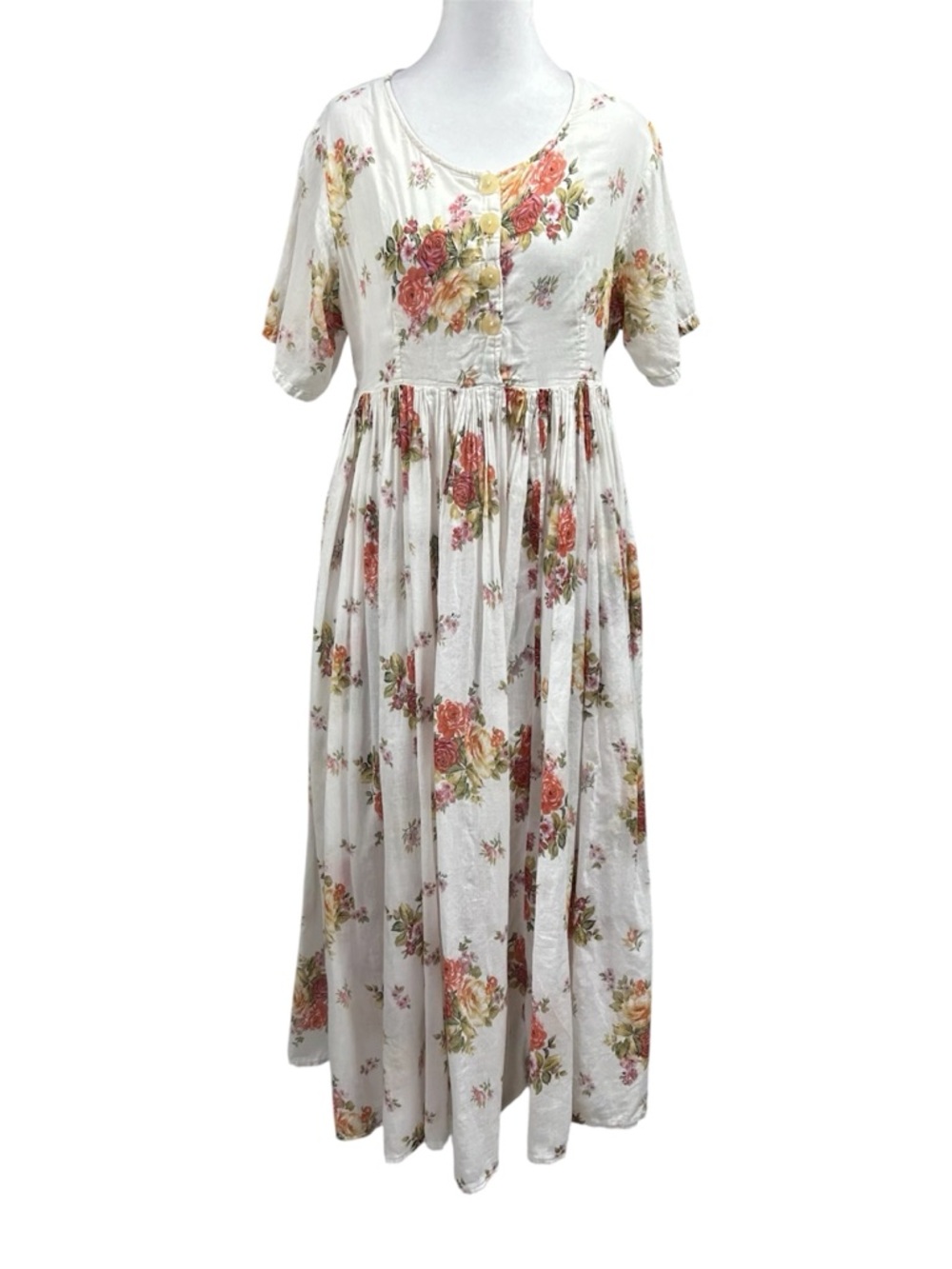 Vintage Erika Taylor Intimates Floral Lightweight Empire Waist Midi Dress Sz M
